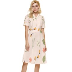 Spring Art Floral Pattern Design Button Top Knee Length Dress by Maspions