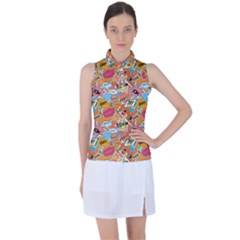 Pop Culture Abstract Pattern Women s Sleeveless Polo T-shirt by designsbymallika