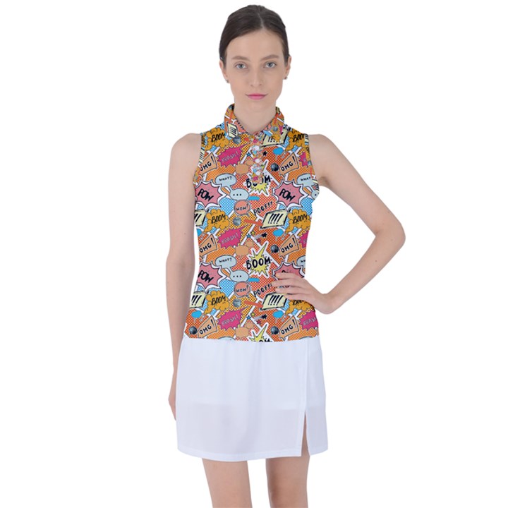 Pop Culture Abstract Pattern Women s Sleeveless Polo T-Shirt