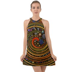 Swirl Vortex Emoji Cyclone Motion Art Halter Tie Back Chiffon Dress by Paksenen