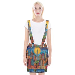 City New York Nyc Skyscraper Skyline Downtown Night Business Urban Travel Landmark Building Architec Braces Suspender Skirt by Posterlux