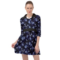 Stylized Floral Intricate Pattern Design Black Backgrond Mini Skater Shirt Dress by dflcprintsclothing