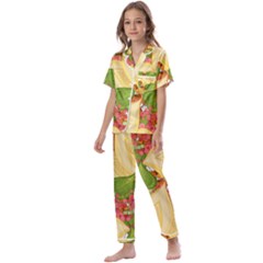 Pattern Texture Leaves Kids  Satin Short Sleeve Pajamas Set by Proyonanggan