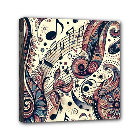 Paisley Print Musical Notes8 Mini Canvas 6  X 6  (stretched) by RiverRootz