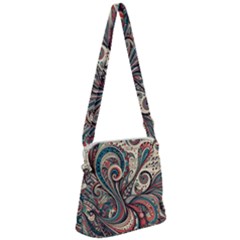 Paisley Print Musical Notes6 Zipper Messenger Bag by RiverRootz