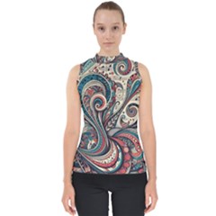 Paisley Print Musical Notes6 Mock Neck Shell Top by RiverRootz