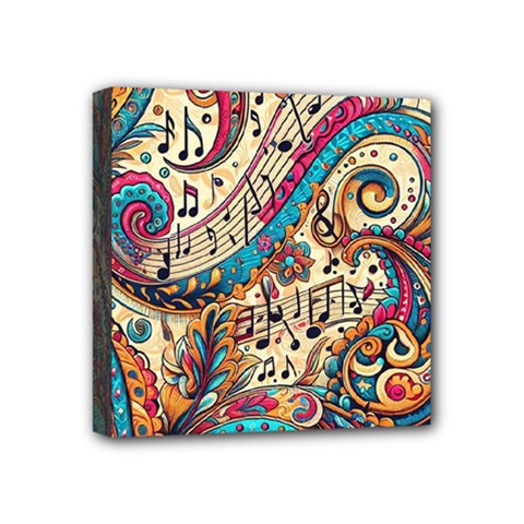 Paisley Print Musical Notes Mini Canvas 4  X 4  (stretched) by RiverRootz