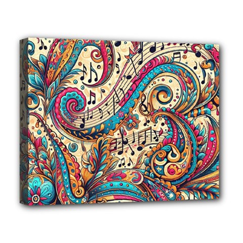 Paisley Print Musical Notes Deluxe Canvas 20  X 16  (stretched) by RiverRootz