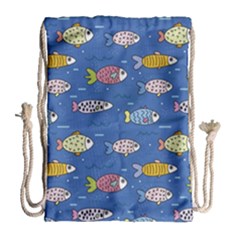 Sea Fish Blue Submarine Animals Patteen Drawstring Bag (large) by Maspions