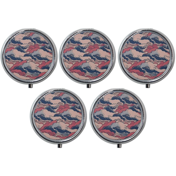 Waves Ocean Sea Water Pattern Rough Seas Digital Art Nature Nautical Mini Round Pill Box (Pack of 5)