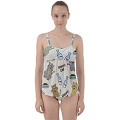 Happy Cats Pattern Background Twist Front Tankini Set by Grandong