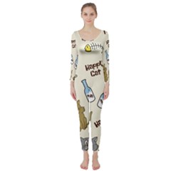 Happy Cats Pattern Background Long Sleeve Catsuit by Grandong