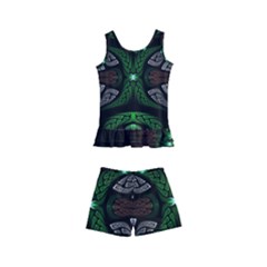 Fractal Green Black 3d Art Floral Pattern Kids  Boyleg Swimsuit by Cemarart