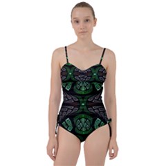 Fractal Green Black 3d Art Floral Pattern Sweetheart Tankini Set by Cemarart