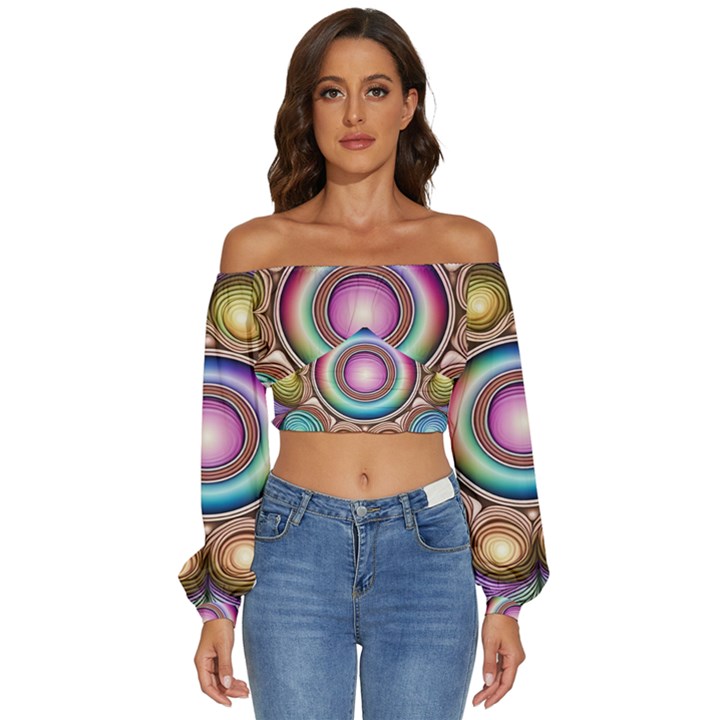 Pattern 3 Long Sleeve Crinkled Weave Crop Top