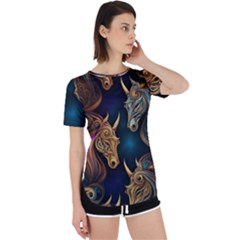 Pattern With Horses Perpetual Short Sleeve T-shirt by 2607694a