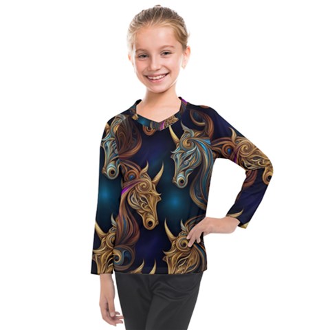 Pattern With Horses Kids  Long Mesh T-shirt by 2607694a