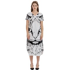 Cat - Artistic Paper Cut T-shirt Midi Dress With Pockets by 2607694c