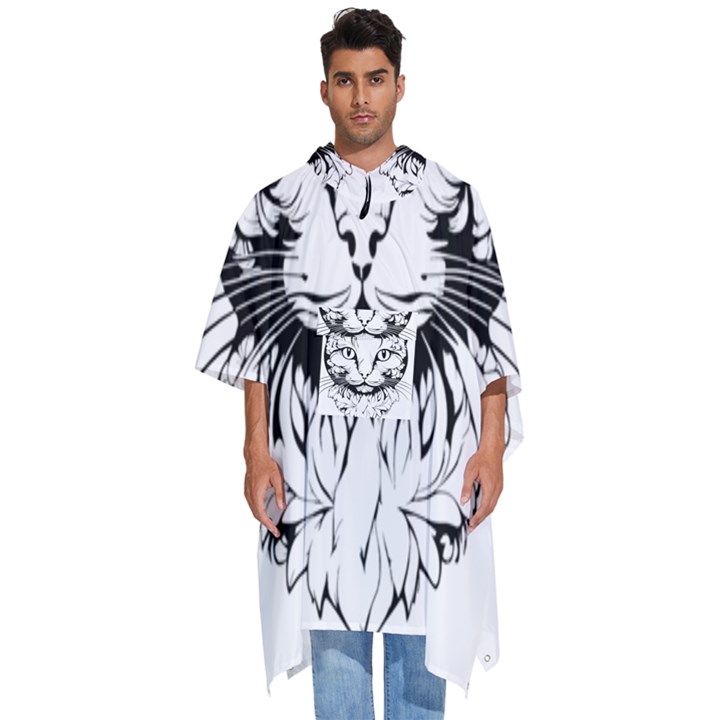 Cat - Artistic Paper Cut Men s Hooded Rain Ponchos