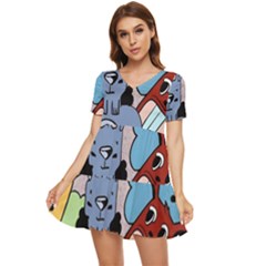 Graffiti Monster Street Theme Tiered Short Sleeve Babydoll Dress by Bedest