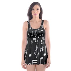 Chalk Music Notes Signs Seamless Pattern Skater Dress Swimsuit by Ravend