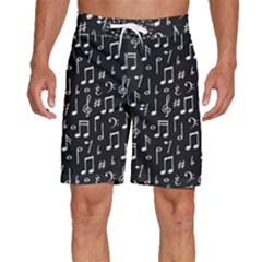 Chalk Music Notes Signs Seamless Pattern Men s Beach Shorts by Ravend