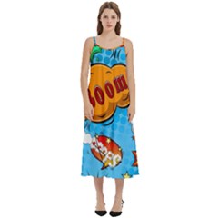 Comical Words Animals Comic Omics Crazy Graffiti Casual Spaghetti Strap Midi Dress by Bedest