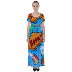 Comical Words Animals Comic Omics Crazy Graffiti High Waist Short Sleeve Maxi Dress by Bedest