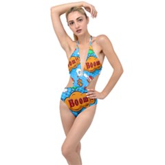 Comical Words Animals Comic Omics Crazy Graffiti Plunging Cut Out Swimsuit by Bedest