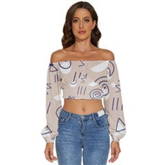 Abstract Leaf Nature Natural Beautiful Summer Pattern Long Sleeve Crinkled Weave Crop Top by Bedest