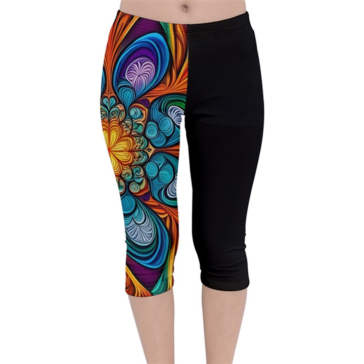 Schwarz bunt Velvet Capri Leggings 