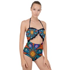 Schwarz Bunt Scallop Top Cut Out Swimsuit by 2607694c