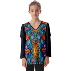 Schwarz Bunt Kids  V Neck Casual Top by 2607694c