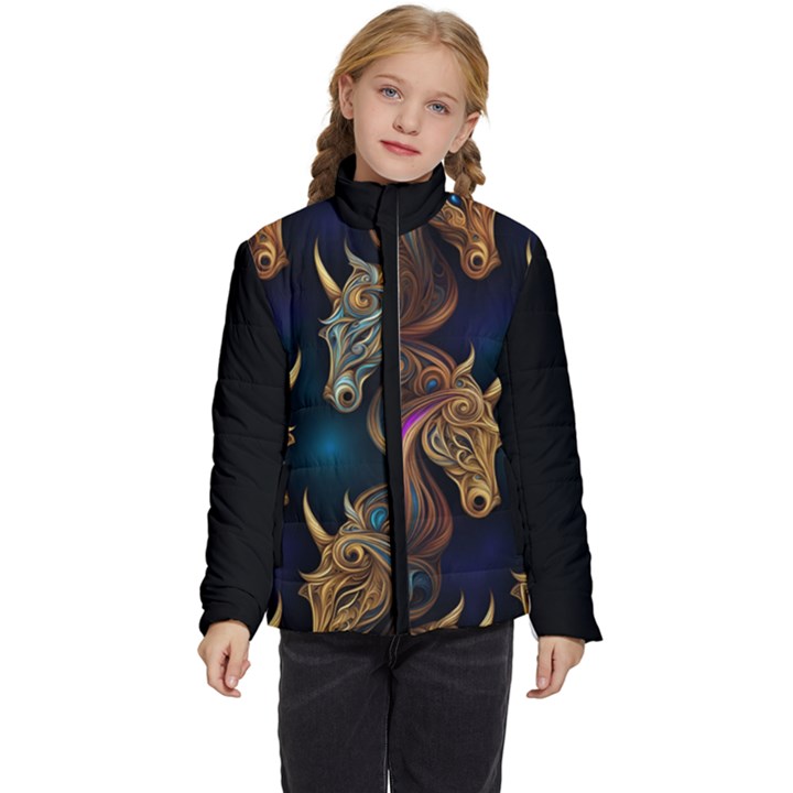 Schwarz pferde muster Kids  Puffer Bubble Jacket Coat