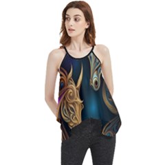 Schwarz Pferde Muster Flowy Camisole Tank Top by 2607694c