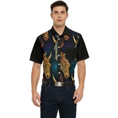 Schwarz Pferde Muster Men s Short Sleeve Pocket Shirt  by 2607694c