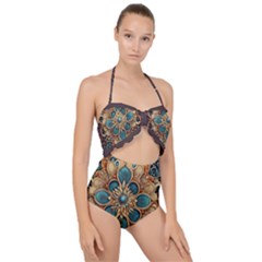 Dunkelbraun Pattern 1 Scallop Top Cut Out Swimsuit by 2607694c