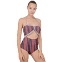 Rosa Grau Streifen Scallop Top Cut Out Swimsuit View1