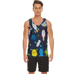 Big Set Cute Astronauts Space Planets Stars Aliens Rockets Ufo Constellations Satellite Moon Rover V Men s Wide Collar Tank Top by Bedest