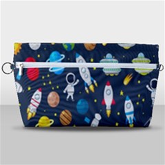 Big Set Cute Astronauts Space Planets Stars Aliens Rockets Ufo Constellations Satellite Moon Rover V Handbag Organizer by Bedest