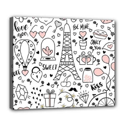 Big Collection With Hand Drawn Objects Valentines Day Deluxe Canvas 24  X 20  (stretched) by Bedest