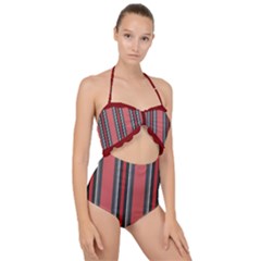 Dunkelrot4 Rosa Grau Streifen Dunkelrot3 Scallop Top Cut Out Swimsuit by 2607694c