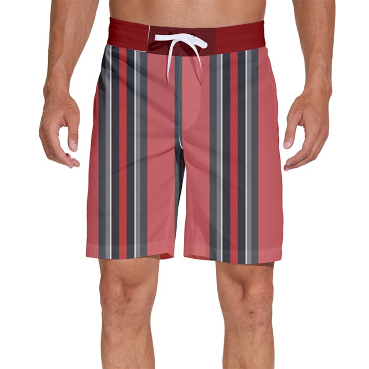 Dunkelrot4 Rosa Grau Streifen Dunkelrot3 Men s Beach Shorts