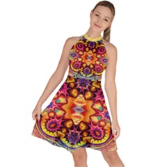 Gelb Floral Sleeveless Halter Neck A-line Dress by 2607694c