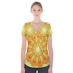 Sunshine-sunny-sun-abstract-yellow - Short Sleeve Front Detail Top by Ravend