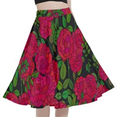 Seamless Pattern With Colorful Bush Roses A-line Full Circle Midi Skirt With Pocket by Ket1n9