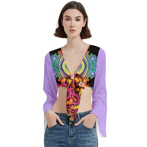 Pink Florales Muster Trumpet Sleeve Cropped Top by 2607694c