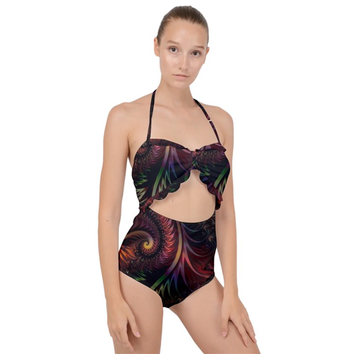 fractal  Scallop Top Cut Out Swimsuit