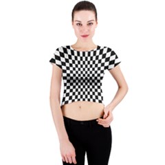 Illusion Checkerboard Black And White Pattern Crew Neck Crop Top by Ravend