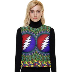 Grateful Dead Bear Pattern Women s Button Up Puffer Vest by Maspions